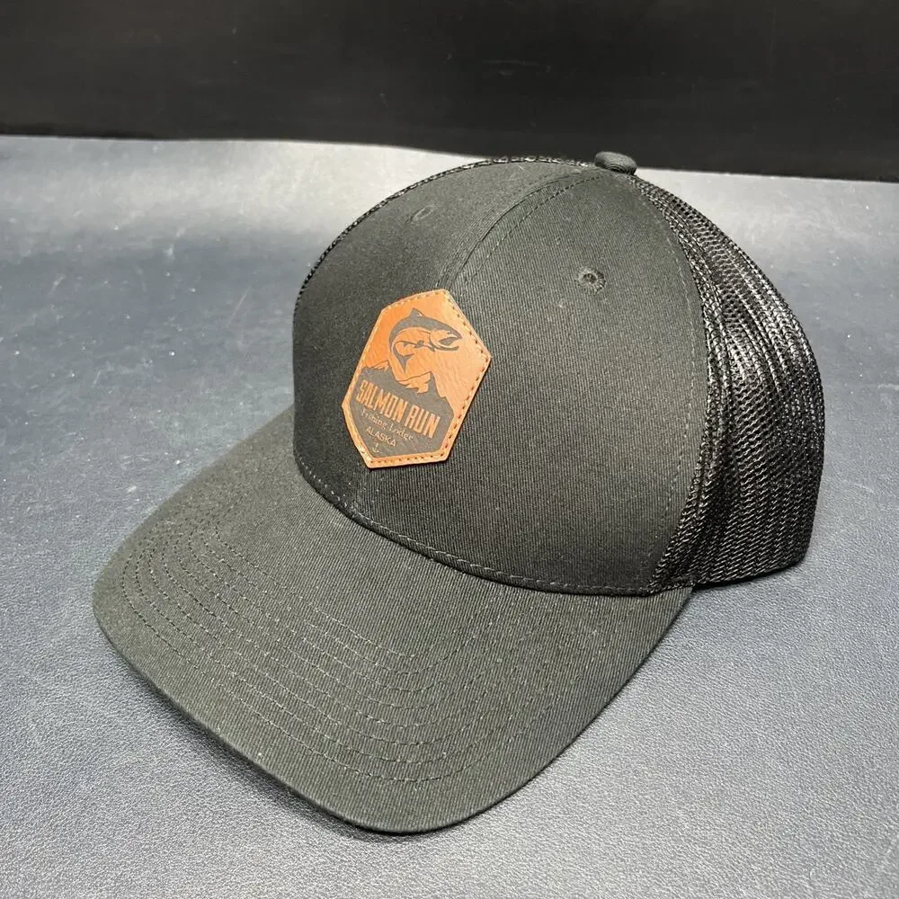 Salmon Run Fishing Lodge Alaska Mesh Back Truckers Cap Adjustable SnapBack.